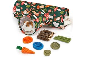 Hedgeink Guinea Pig Tunnel, Collapsible 3 Way Guinea Pigs Hideout Washable Rabbit Tunnel with Chew Toys Rabbit Toys for Guinea Pig Cage Accessories