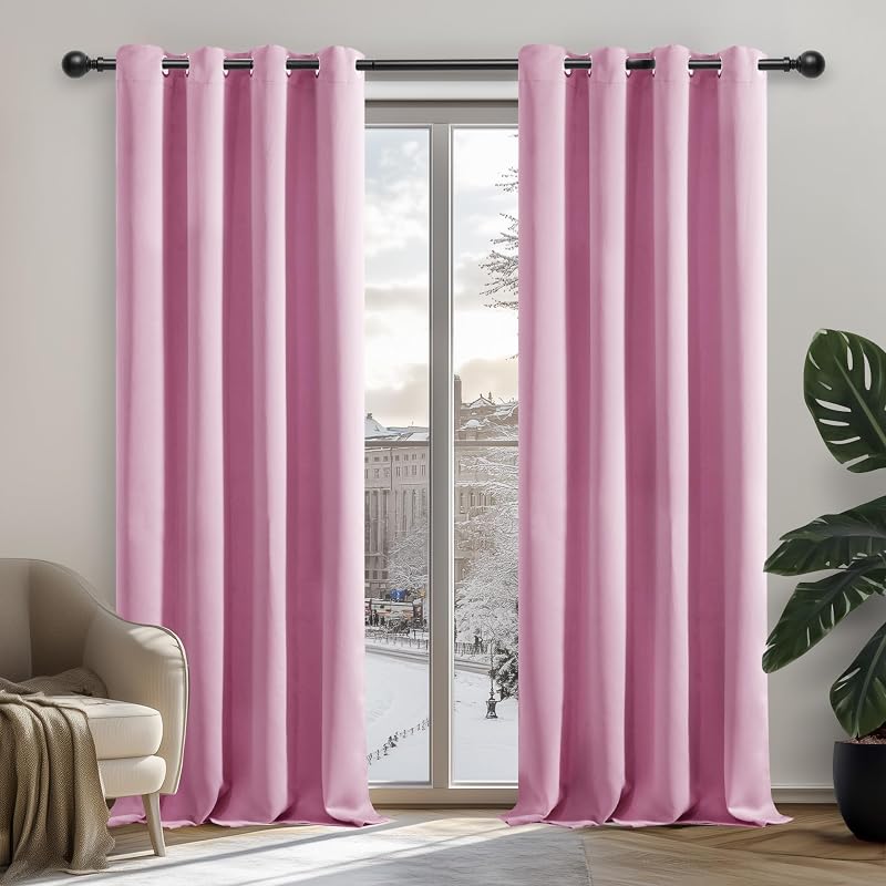 Deconovo Eyelet Curtains Pink 52x84 inches Pair Thermal Blackout Noise Reduction