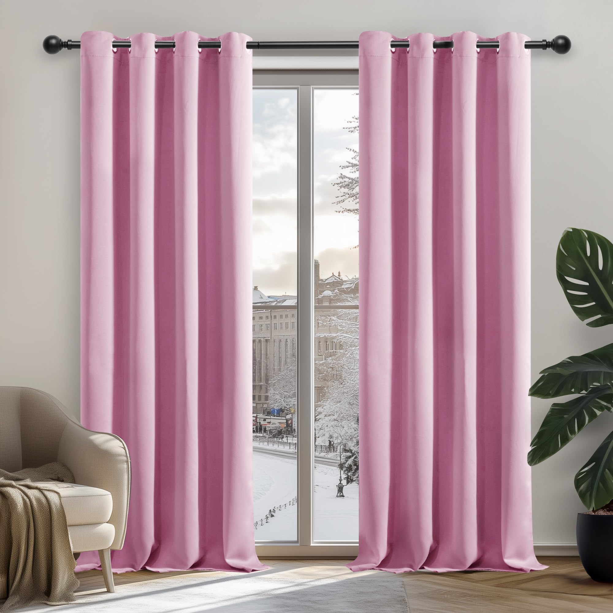 Deconovo Home Decorative Blackout Curtains Energy Saving Thermal Insulated Curtains Eyelet Curtains for Girls Bedroom Pink W55 x L102 Inch One Pair