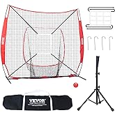 VEVOR Softball Practice Net, Portable Baseball Training Net for Hitting, Batting, Catching, Pitching - Backstop Equipment with Bow Frame, Carry Bag, Strike Zone, Batting Tee