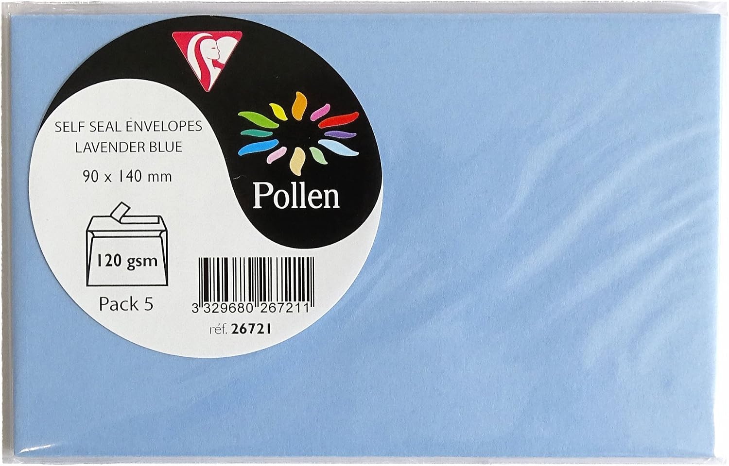 Clairefontaine 26721C Pack of 5 Self-Adhesive Envelopes Format 9x14cm 120g/m² Lavender Blue Invitation Event Correspondence Pollen Range Premium Smooth Paper - Image 3