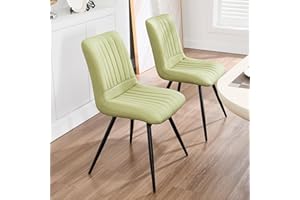 choairy Dining Chairs Set of 2, Modern Dining Chairs with Thick Cushions, PU Leather Upholstered Kitchen Dining Room Chairs with Metal Legs for Dining Living Room (Green)