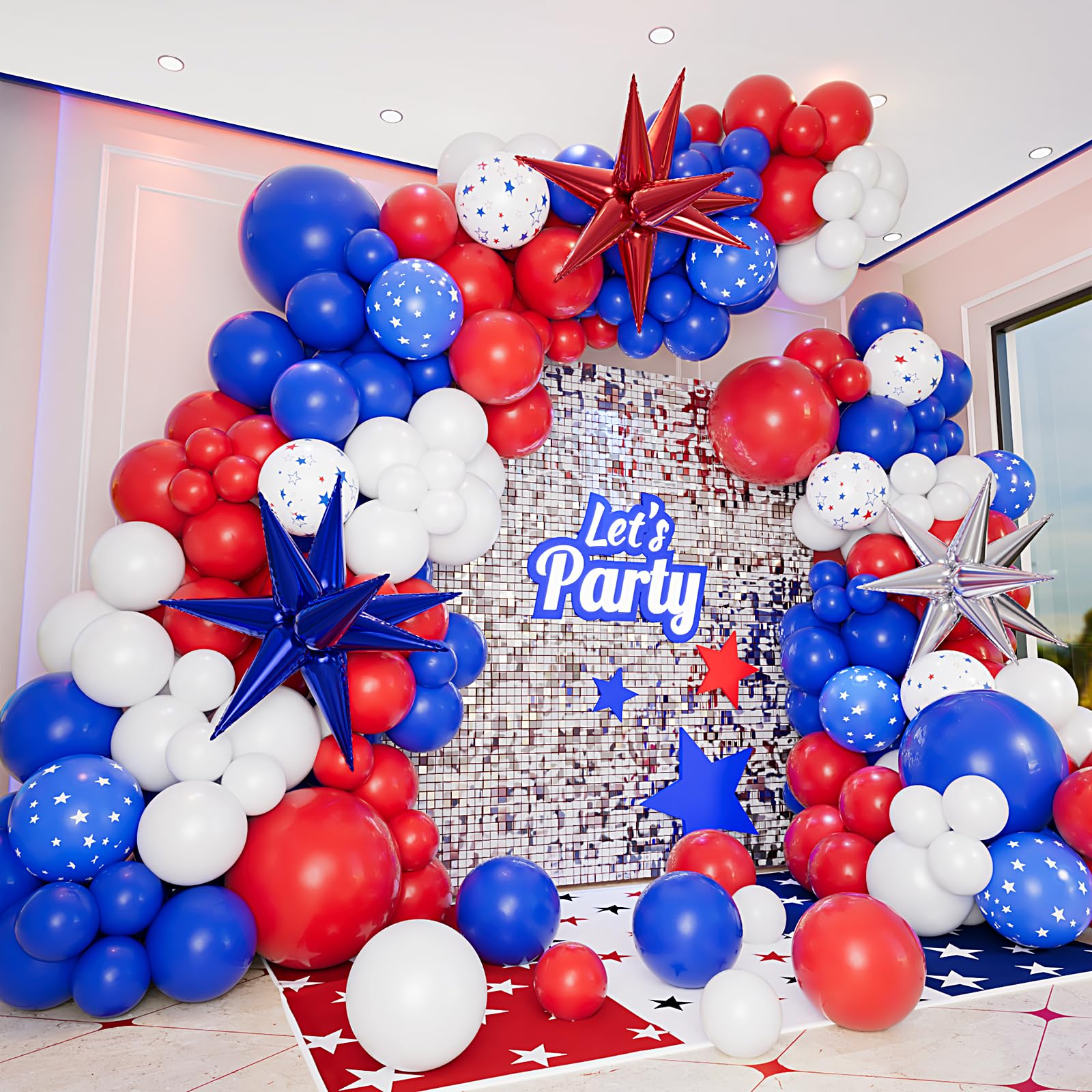 Bonropin 161pcs Red White and Blue Balloon Arch Kit Patriotic Balloons with Explosion Star Balloons for 4th of July Balloon Garland Nautical Veterans Memorial Day Baseball Graduation Party Decorations