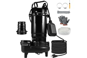 EOQIFJM 1HP Sewage Grinder Sump Pump, Cast Iron Submersible Effluen Pumps 110V 6400GPH with Auto Float Switch and Adapter for Basement, Sump Basin, Residential Sewage, 2" NPT Discharge
