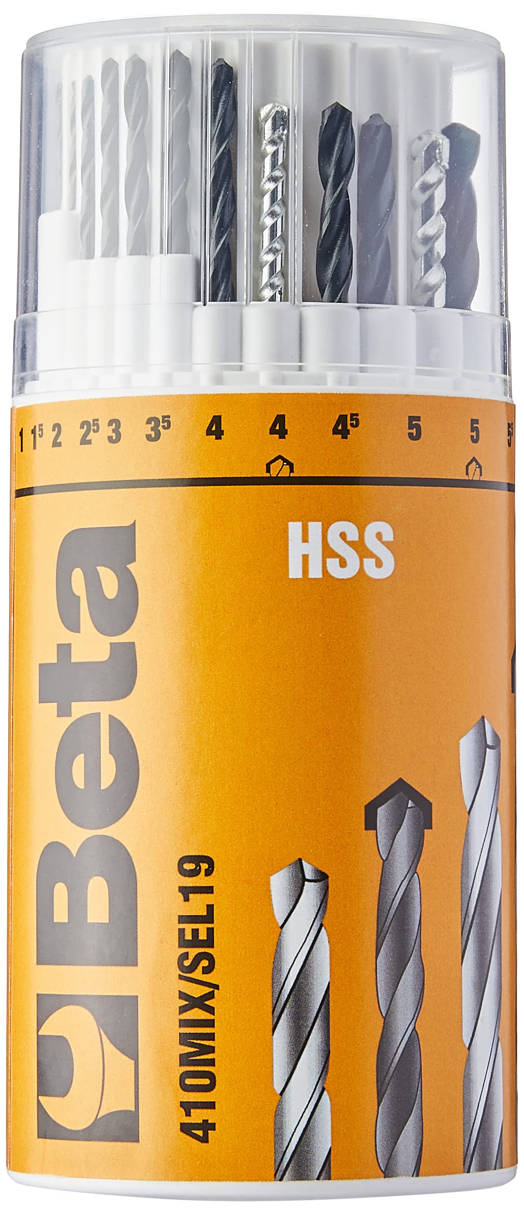 Beta 4100417 Model 410 Mix/Sel19 Jobber Drill with Hard Metal Insets, HSS Rolled, 1mm-10mm, 13 Pieces