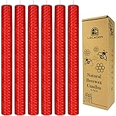 Beeswax Taper Candles 6 Pack, Red Beeswax Candlesticks, 9" Long Candles for Christmas, Dripless & Unscented, 4 Hour Burn Time, Red