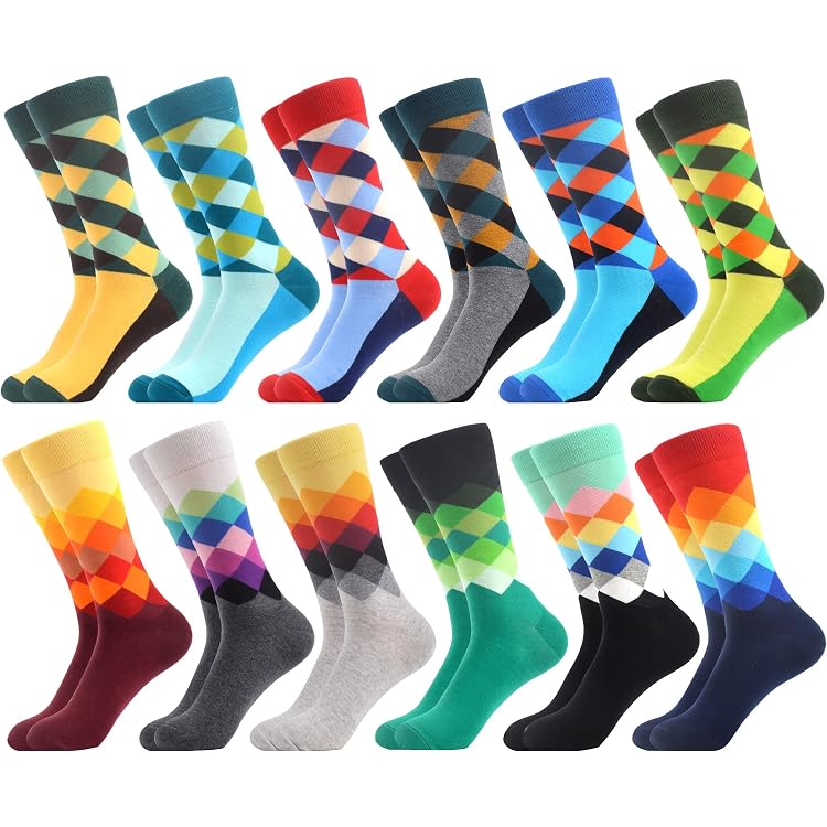 Mixsense Men's Colorful Cotton Crew Socks Pack - 5 Pairs Funny Novelty Dress Socks For Casual Comfort