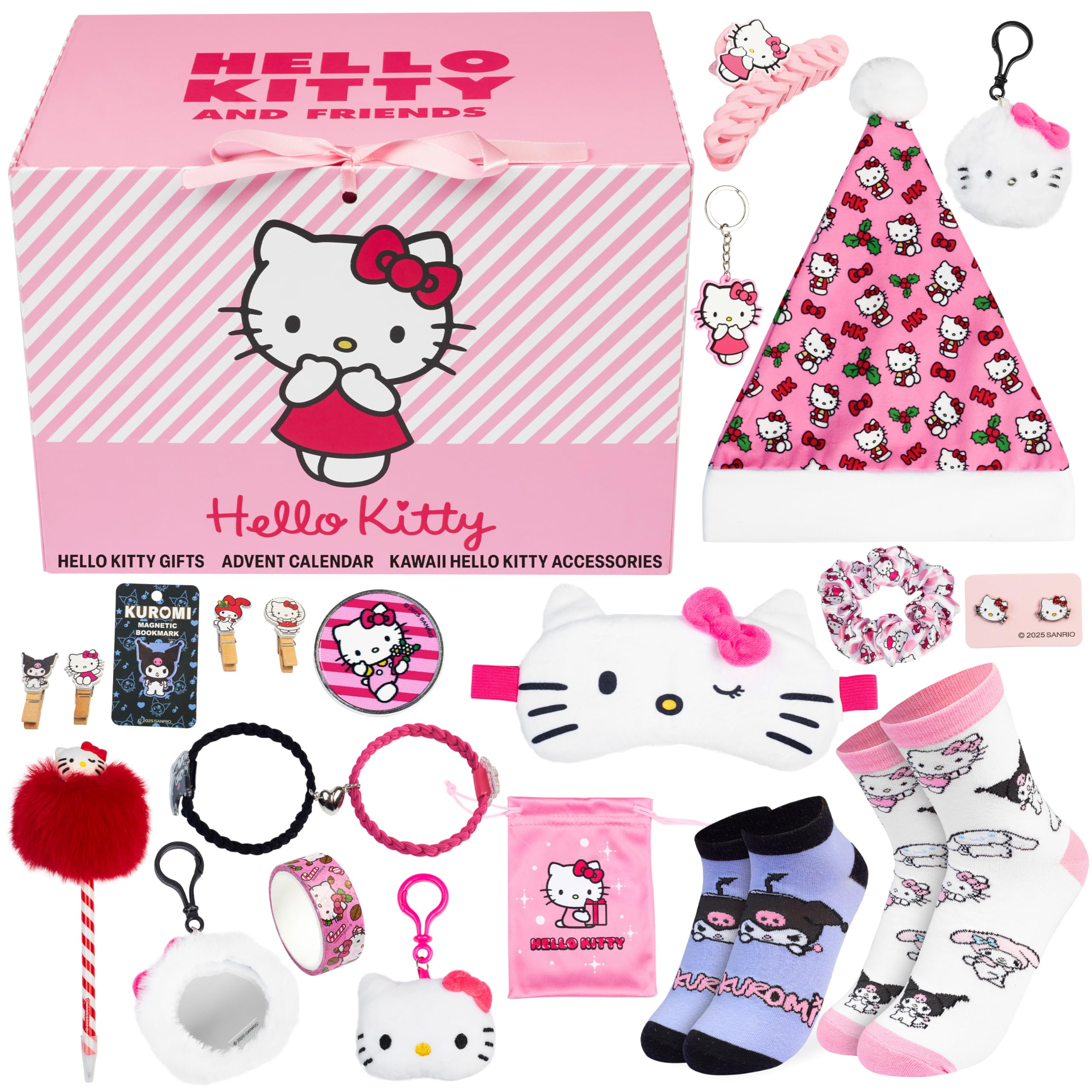 Get Trend Hello Kitty Sanrio Advent Calendar 2025 Girls Teens Gift Box Kawaii Accessories Socks Stationery Jewellery Anime Christmas Countdown Women Fans (Pink Hello Kitty)