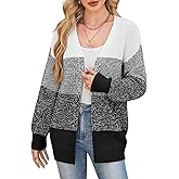 QIANSIQIANBO Women's Color Block Cardigan Sweater Oversized Knit Cardigans Sweaters Long Sleeve Open Front Fall Outfits
