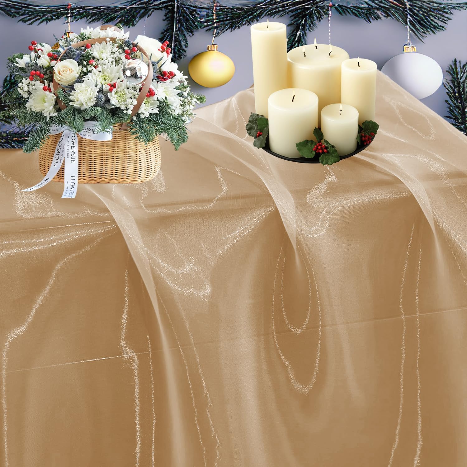 MDS Pack of 10 Yard Sheer Organza Fabric for Wedding Party Home Event Banquet Decorations, Backdrop Curtain Craft Dress Sewing Fashion DIY Crystal Organza Tulle Fabric Bolt 44” Wide - Champagne Gold