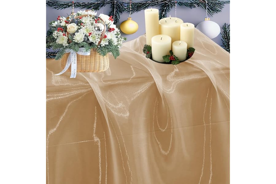 MDS Pack of 5 Yard Sheer Organza Fabric for Wedding Party Home Event Banquet Decorations, Backdrop Curtain Craft Dress Sewing Fashion DIY Crystal Organza Tulle Fabric Bolt 44” Wide - Champagne Gold