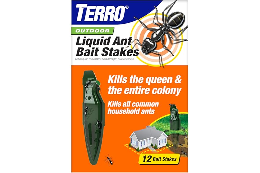 TERRO Liquid Ant Baits - T1813B - Outdoor Ready-to-Use Terro Ant Traps, Kills Household Ants, 12 Stakes
