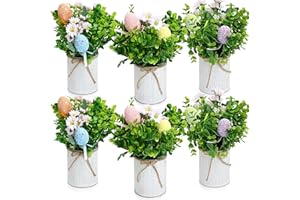 DIYDOFUN Set of 6 Easter Table Centerpieces – Pre-Made Eggs Tabletop Arrangements with Rustic Metal Vase for Spring Home Kitc