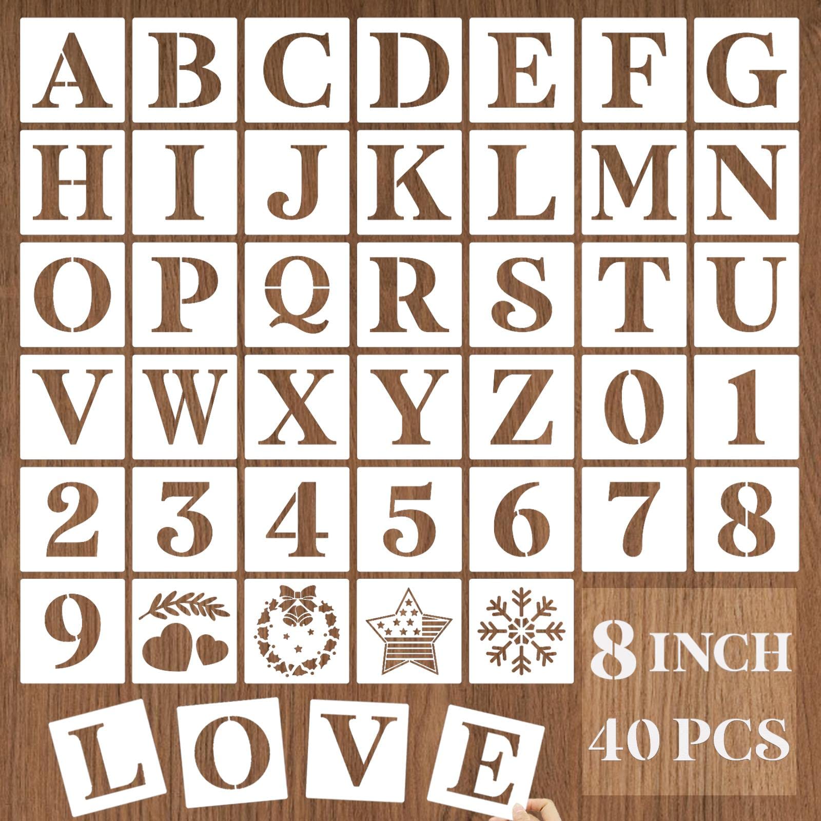 Photo 1 of YEAJON 8 Inch Letter Stencils and Numbers, 40 Pcs Alphabet Drawing Templates, Reusable Plastic Art Craft Stencils for Painting on Wood, Wall, Fabric, Rock, Signage, Door Porch