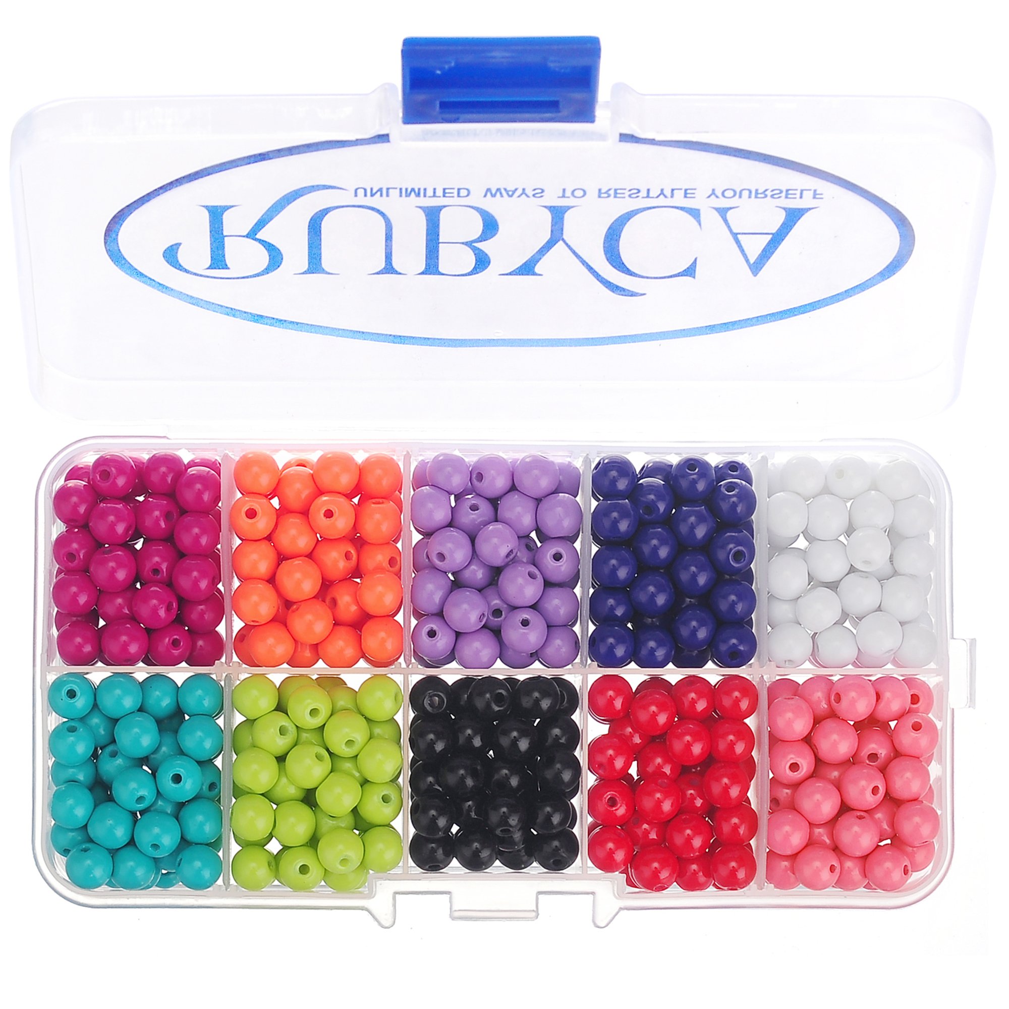 RUBYCA Opaque Painted Druk Czech Glass Beads for Jewelry Making 8mm, Mixed Colors w/Container Box