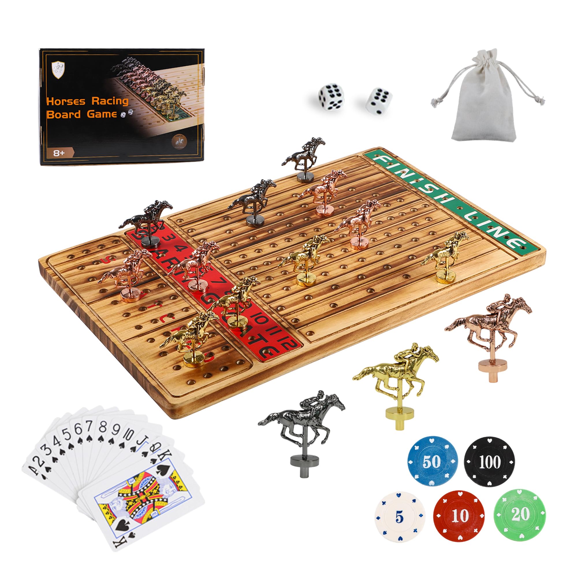Dreamplay Gifts Horse Racing Game，Luxury Horse Racing Board Game，with 11 Luxury Metal Horses, 2 Dice and 2 Playing Cards (40 cm Small, Mild carbonization)