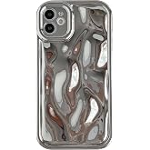 Caseative for iPhone 11 Case, Light Silver | Water Ripple Wave Meteorite Bubble Pattern Chrome Plating Soft
