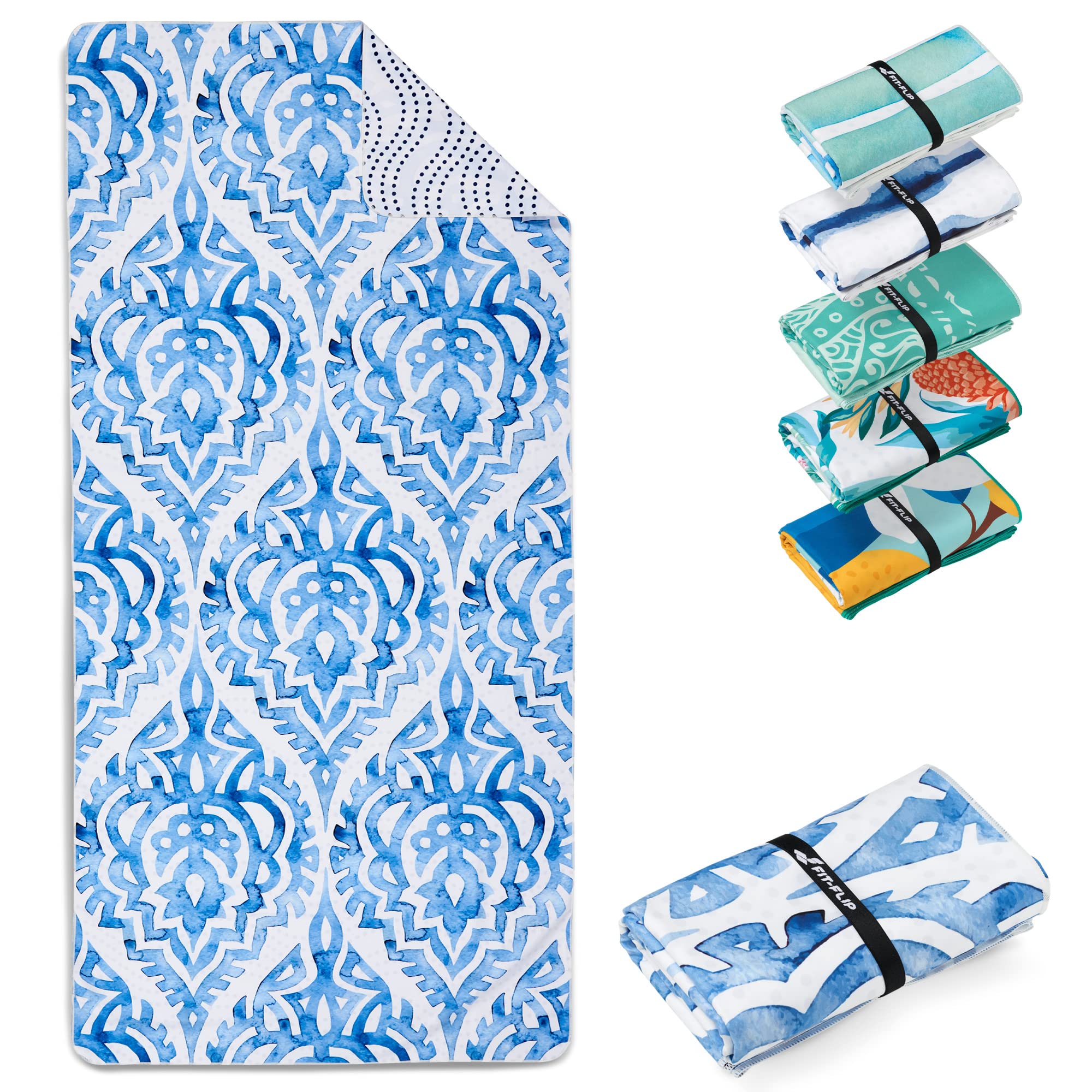 Fit-Flip Beach towel microfibre - large quick dry towels - for travel and swimming - lightweight, compact and super absorbent - sand free, 100% recycled - Boho 160x90cm