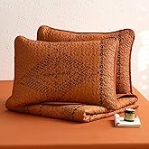 Wake In Cloud - Western Quilt Set, Southwestern Aztec Boho Chic Rustic Farmhouse Pattern, Reversible Lightweight Bedspread Coverlet, 3 Pieces, Burnt Orange, King Size