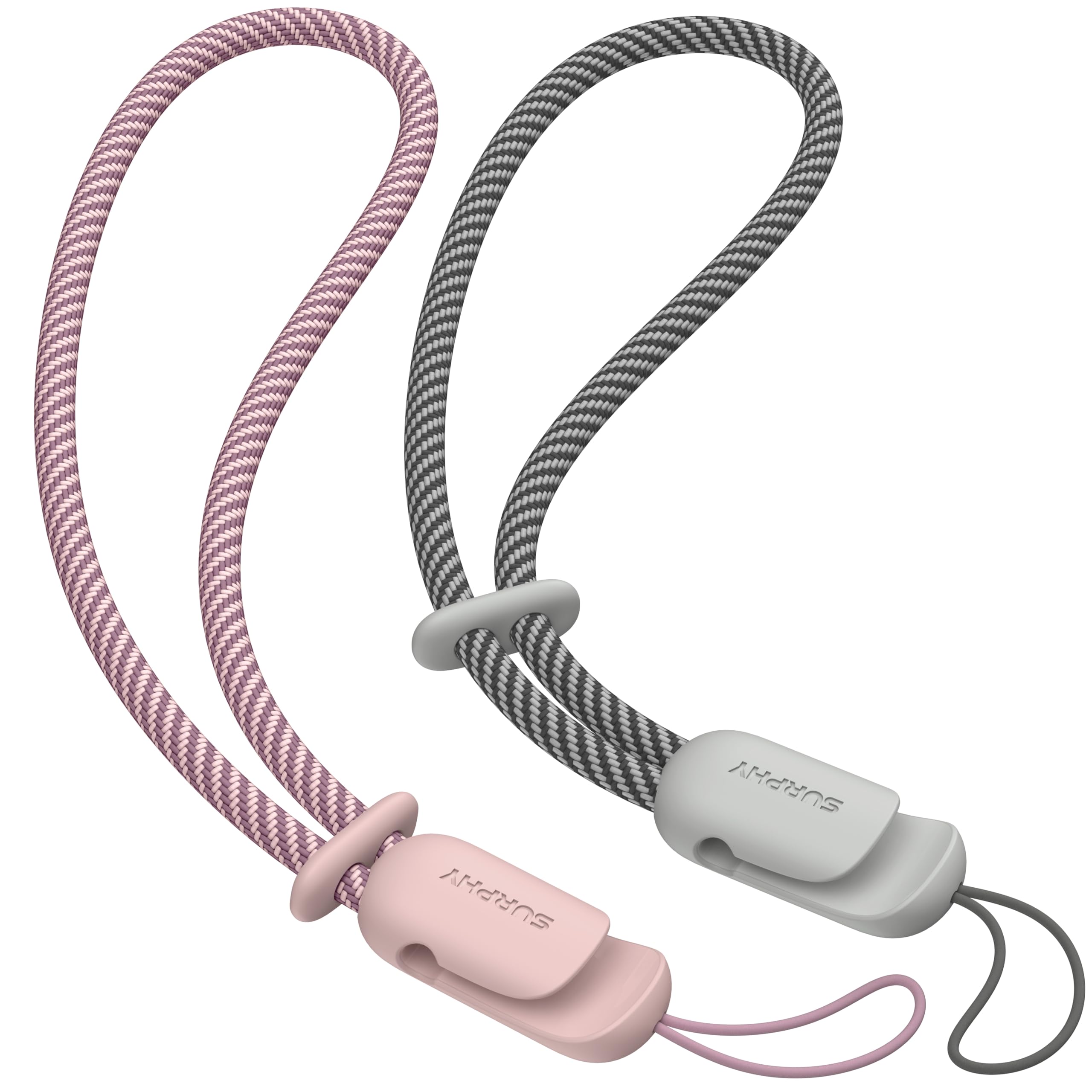 SURPHY 2 Pack Phone Lanyard for Cellphone Case, Phone Wrist Strap for Case, Cellphone Strap with 2-Color Braided, Charm Wrist Lanyard for Women and Men, Pink & Gray