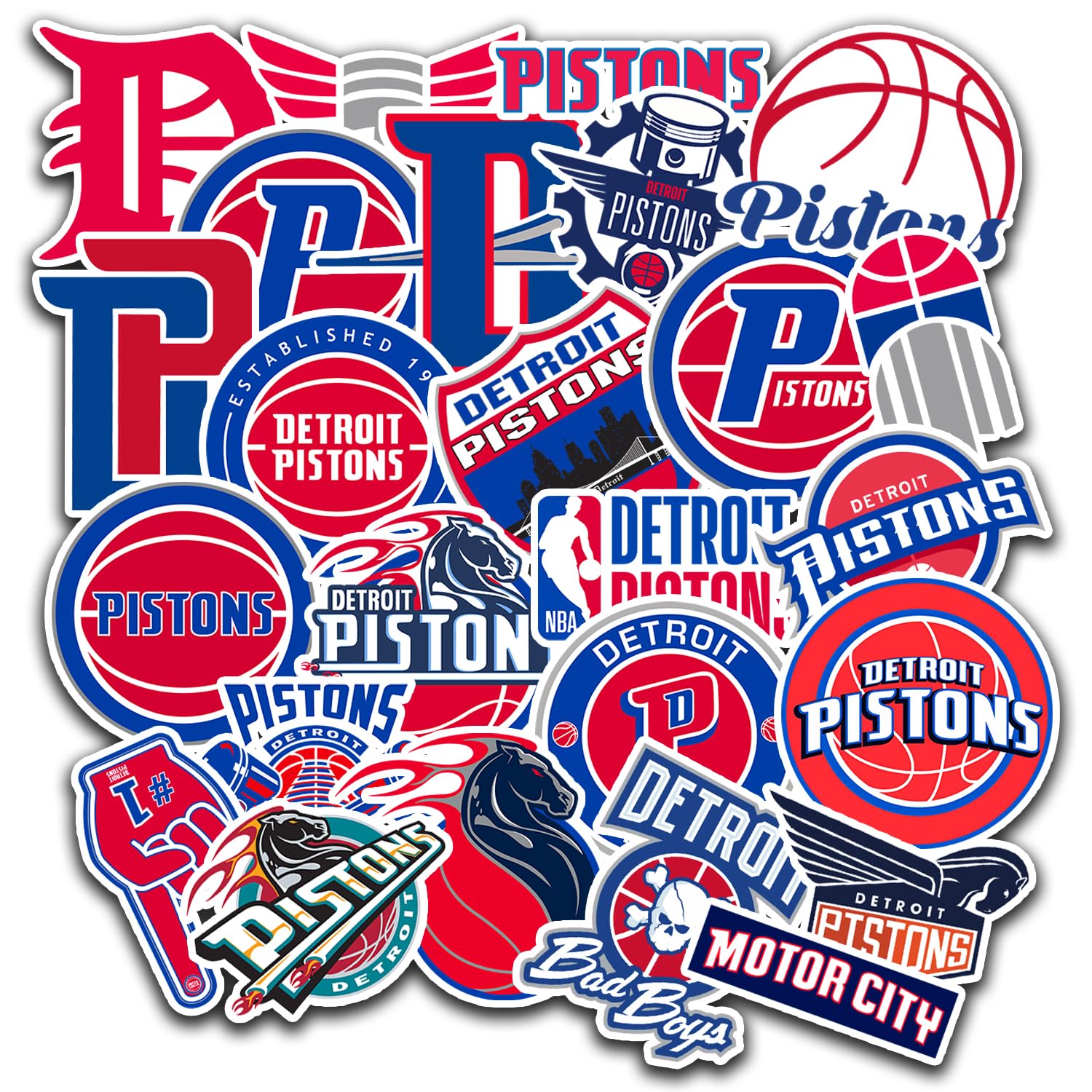 Photo 1 of 25PCS Detroit Basketball Sticker Piston Set - Waterproof Vinyl Decals for Laptop, Water Bottle, Car, Helmet, Skateboard, Wall & More - Gift for Kids, Teens, and Adult, Decals for Piston Fans