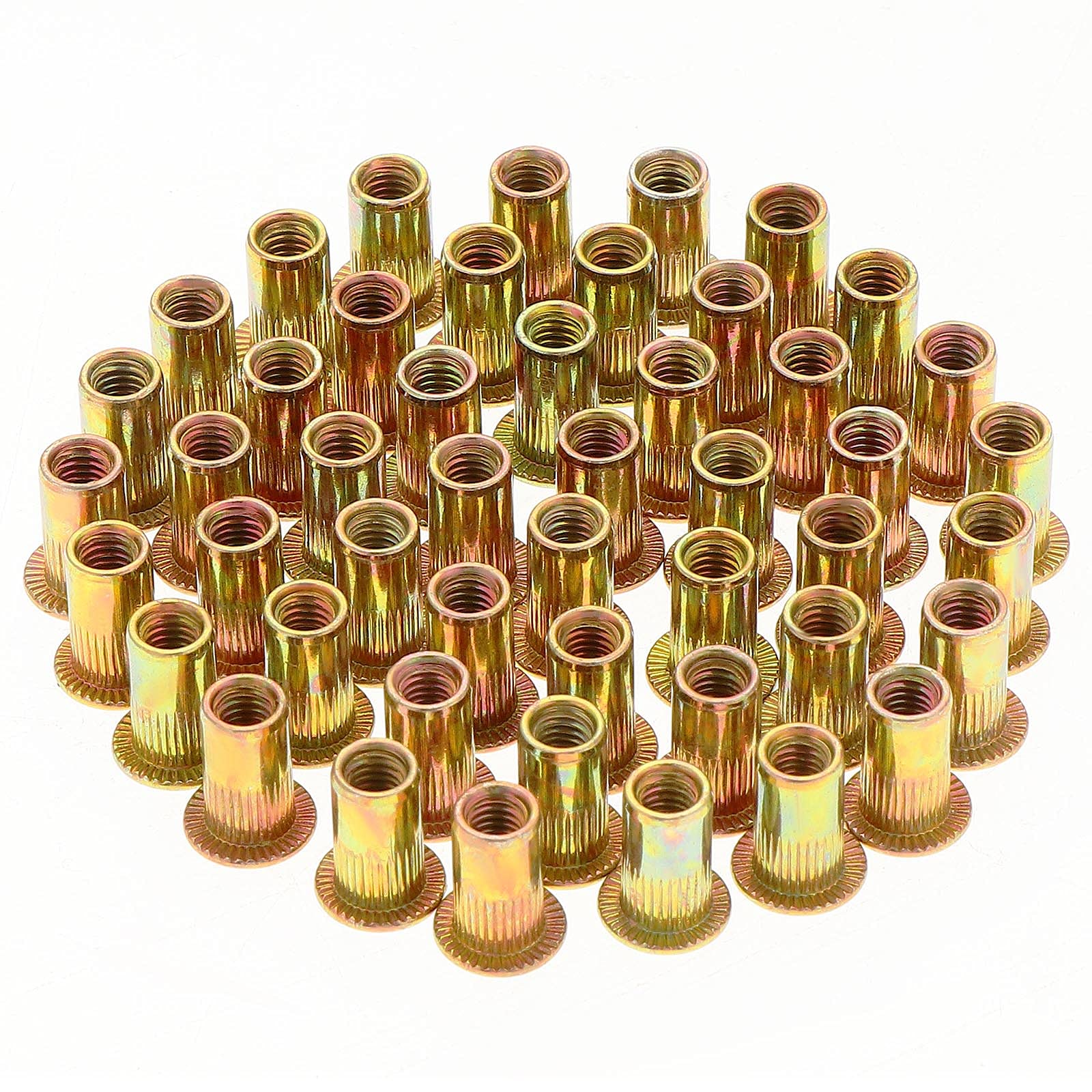 Gueenky 150PCS Rivet Nuts, M5 Nutsert Zinc Plated Carbon Steel Flat Head M5 Threaded Rivets Nutsert for Wood Furniture — image 1