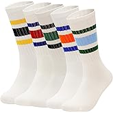 loomystic Retro Striped Crew Socks Five Pairs Casual Soft Cozy Breathable Slouchy Three Stripe for Men/Women