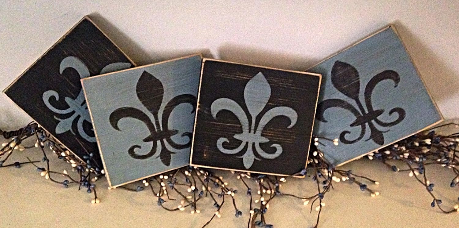 FLEUR DE LIS Wood Custom CHOOSE COLOR Set of 4 Handmade