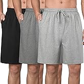 Wenouy 3 Pack Mens Cotton Pajama Shorts Soft Comfortable Lounge Shorts with Drawstring & Two Pockets Sleep Bottoms for Men