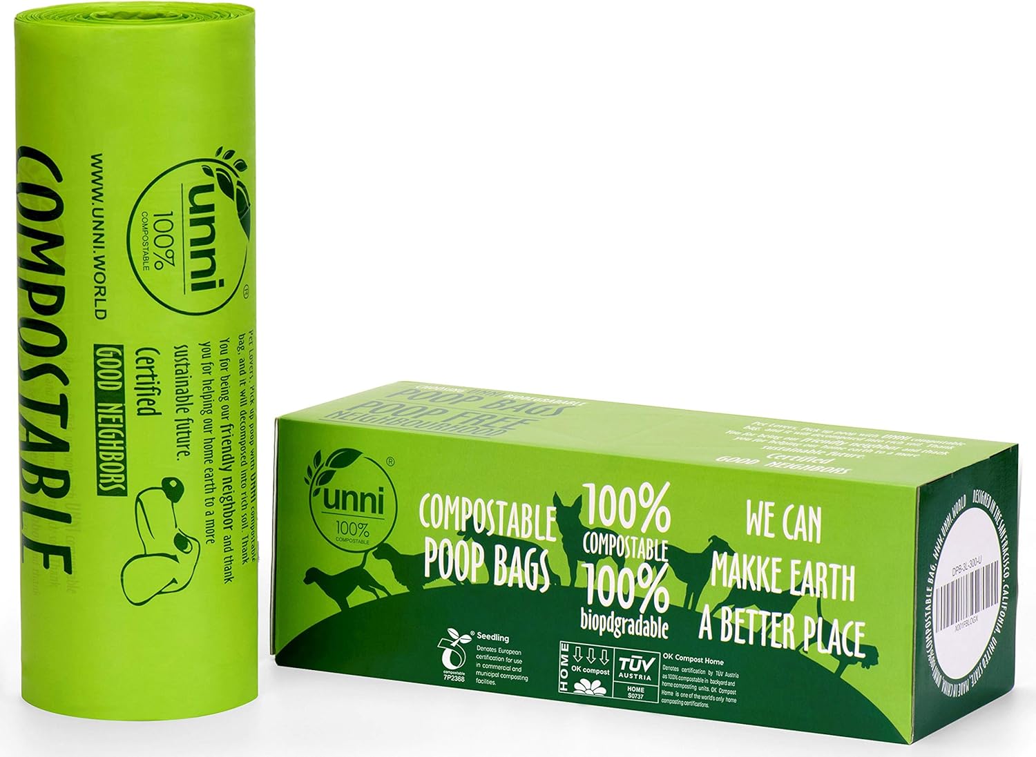 UNNI 100% Compostable Dog Poop Bags, Extra Thick Pet Waste Bags, 300 Bags on a Single Roll, 9x13 Inches, Earth Friendly Highest ASTM D6400, Europe OK Compost Home and Seedling Certified,San Francisco