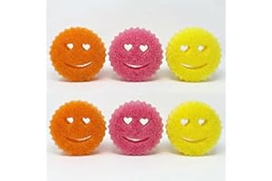 Kitchen Sponges, 6pcs Dual-Sided Dish Scrub Brush Non-Scratch Heart Eye Cleaning Pads, Temperature Sensitive Orange Pot Clean