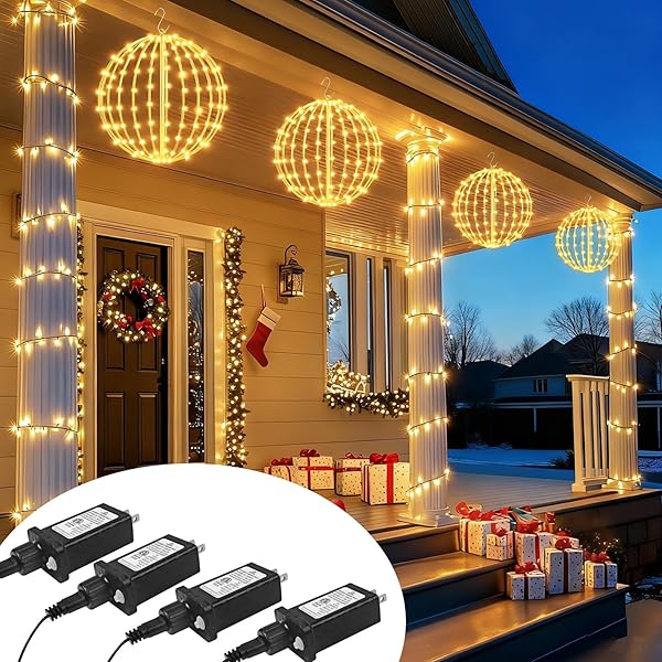 ANGAR 4 PACK 16″ CHRISTMAS BALL LIGHTS OUTDOOR/INDOOR, FOLDABLE LARGE LIGHTED LED SPHERE FOR TREES, HANGING LIGHTS WITH HOOK, HOLIDAY DECOR, GARDEN, PATIO, WEDDING