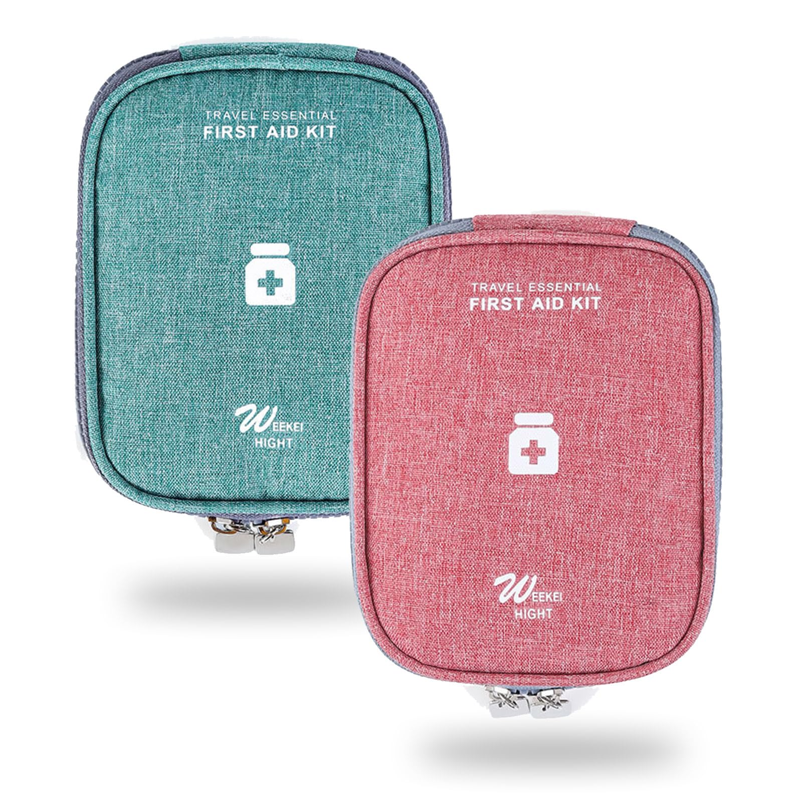 Bymivofun 2 Pcs Travel Pharmacy Bag, Mini First Aid Bag, Portable Medicine Bag, Emergency Trauma Kit, Pill Organiser Bags, for Office, Travel, Camping, Pink, Green