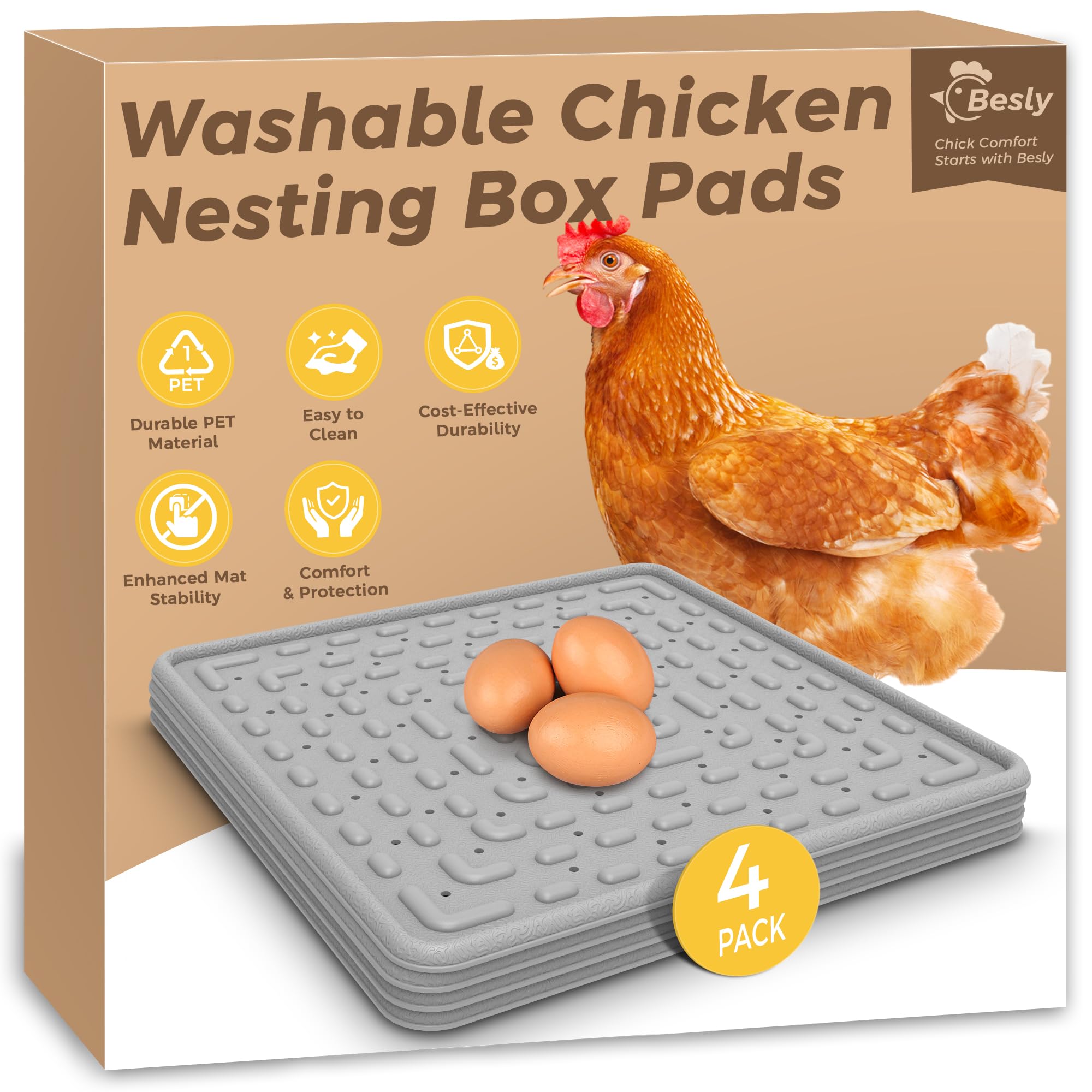 Photo 1 of Washable & Reusable Nesting Pads for Chicken Coop - 4Pcs Chicken Nest Mats - Durable 12"x 12" Plastic Nest Box Pads for Egg Laying Hens (Soft, Easy Clean, Premium)