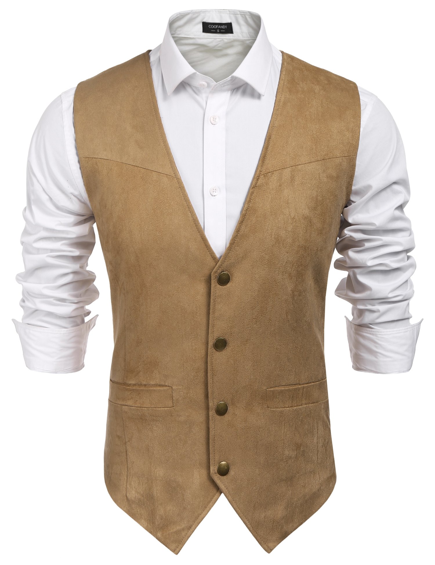 COOFANDY Men's Casual Suede Leather Vest SingleBreasted Vest Jacket