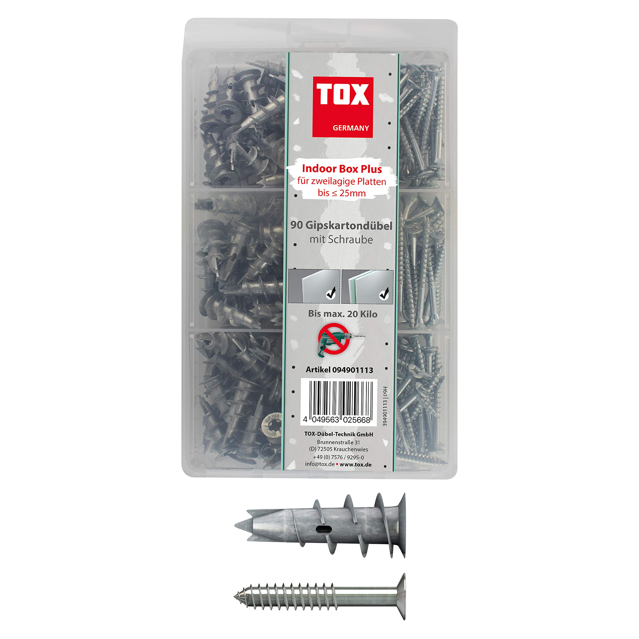 TOX plasterboard dowel assortment Indoor Box Plus 180 pcs, 1 piece, 094901113