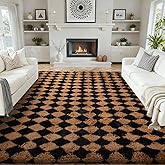 Ophanie Checkered Black & Beige Rhombus Rugs for Living Room Bedroom, Fluffy Soft Fuzzy Area Rugs, Plush Shaggy Bedside Floor 8x10 Furry Carpet for Kids Baby Teen Dorm Nursery Home Decor Aesthetic