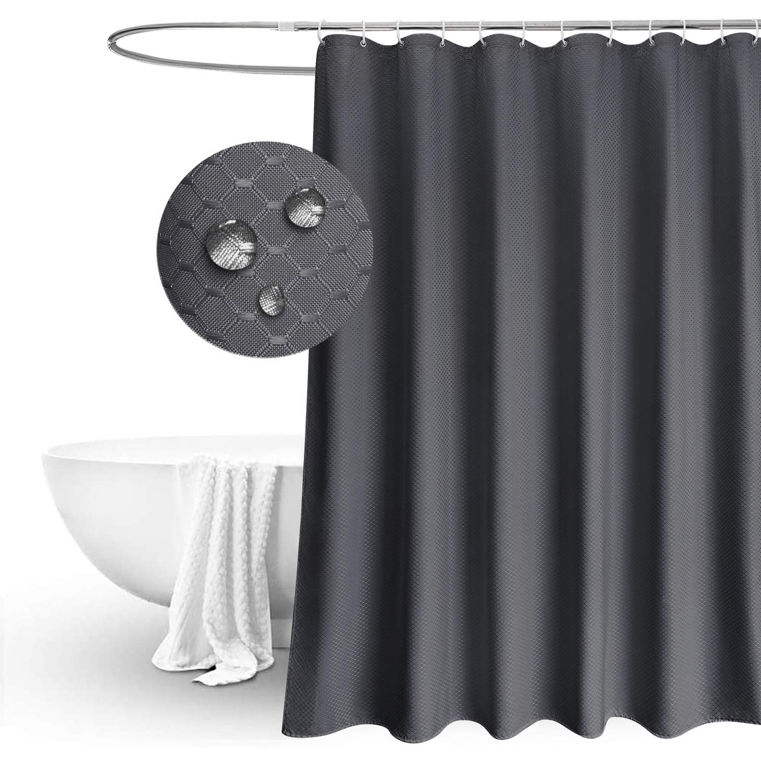 EurCross Extra Wide and Extra Long Shower Curtain 200x210cm drop,Solid Dark Grey Waffle Pattern Shower Curtains for Bathroom Mildew Resistant Water repellent Durable Washable Polyester