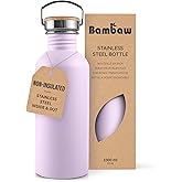 Bambaw Stainless Steel Water Bottle, Purple Water Bottle, 1 Litre Non-Insulated Stainless Steel Bottle, 1 Litre Sports Bottle, BPA-Free Bottle, Reusable Bottle – Light Lilac