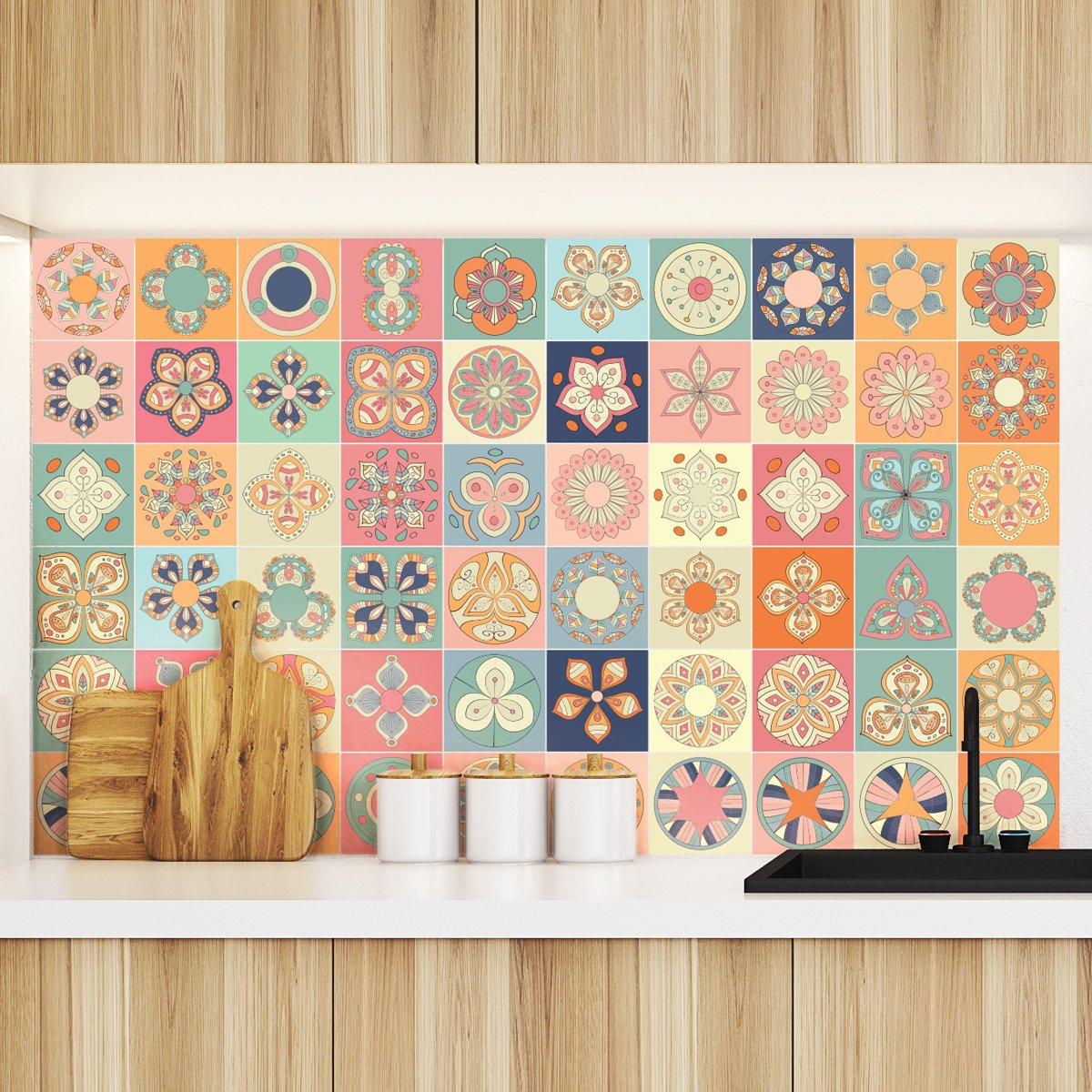 Ambiance Sticker Self-Adhesive Decorative Wall Decal Cement Tile for Bathroom and Kitchen Montevideo - Pack of 60 Stickers of 15 x 15 cm