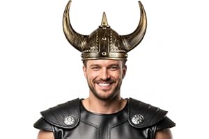 Farochy Viking Helmet with Horns for Adult, Medieval Viking Costume Viking Accessories Plastic Viking Hat Halloween Cosplay
