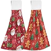 Boccsty Christmas Tree Gingerbread Hanging Kitchen Towels 2 Pieces Xmas Santa Dish Cloth Tie Towels Hand Towel Tea Bar Towels for Bathroom Farmhouse Housewarming Tabletop Home