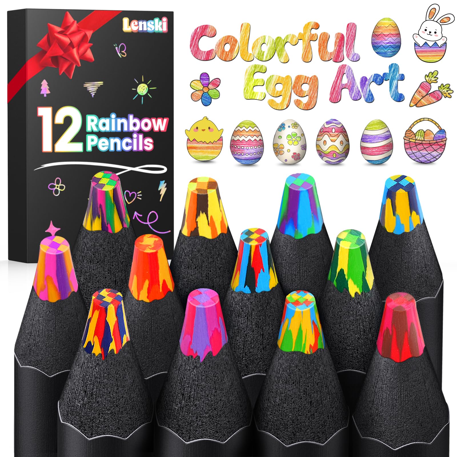 Lenski Easter Gifts for Kids, Easter Crafts for Kids, 12 Colouring Pencils, Colouring Pens for Children, Rainbow Pencils, Party Bag Fillers, Art Supplies for Adults, Arts and Crafts for Kid — image 1