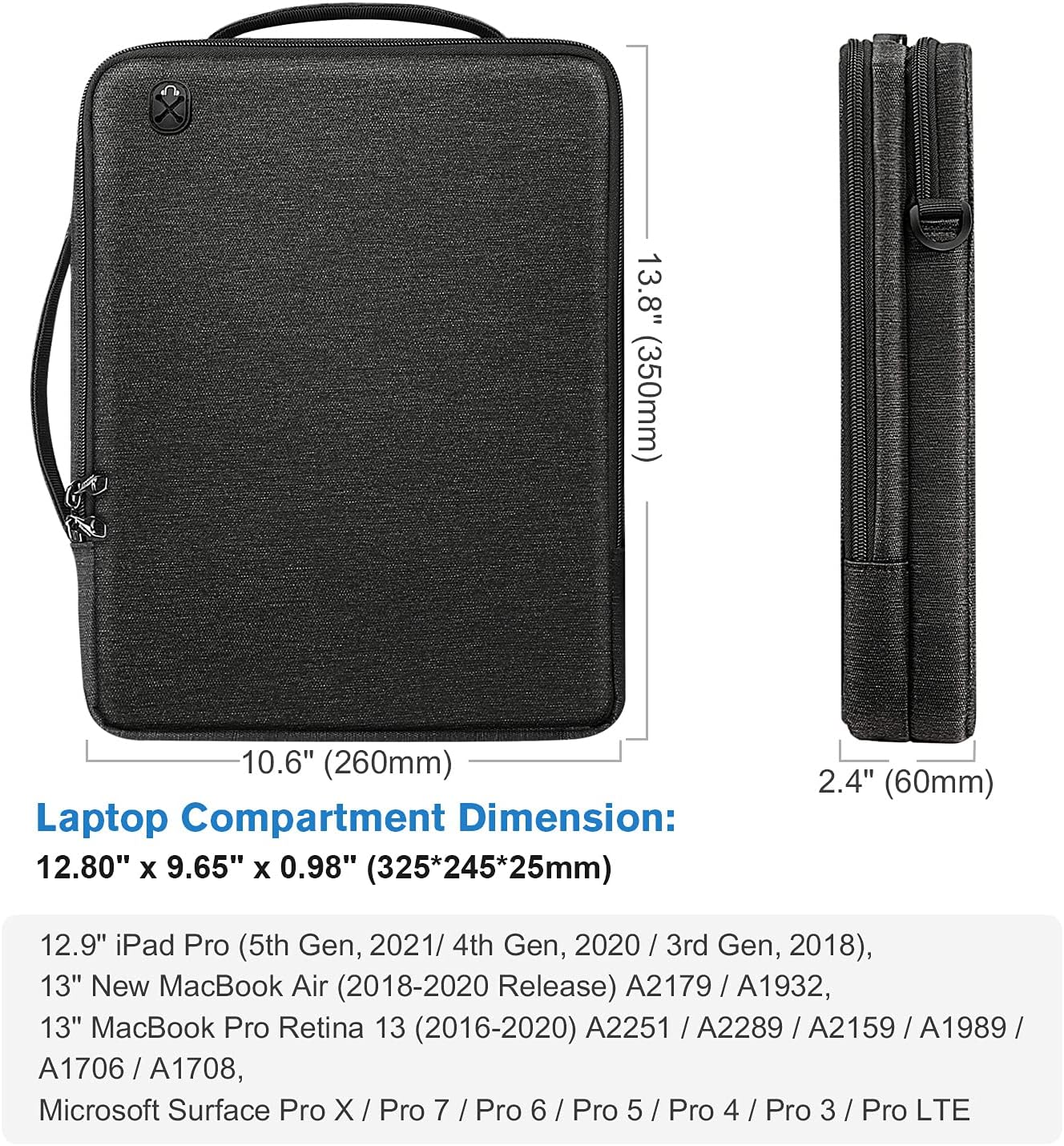 FINPAC 13-inch Laptop Shoulder Bag for 13.3'' MacBook Pro/Air, 12.9-inch iPad Pro(2018-2021), Water-Resistant Electronics Carrying Bag for Chromebook/Surface Pro/Dell/HP(Black): Shoes