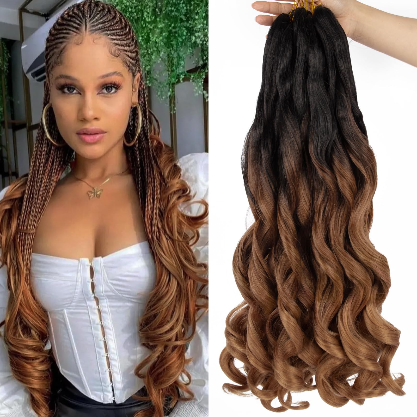 French Curl Braiding Hair 24 Inch 8 Packs French Curl Braids Crochet Hair Extensions (24 inch T30#) — image 1