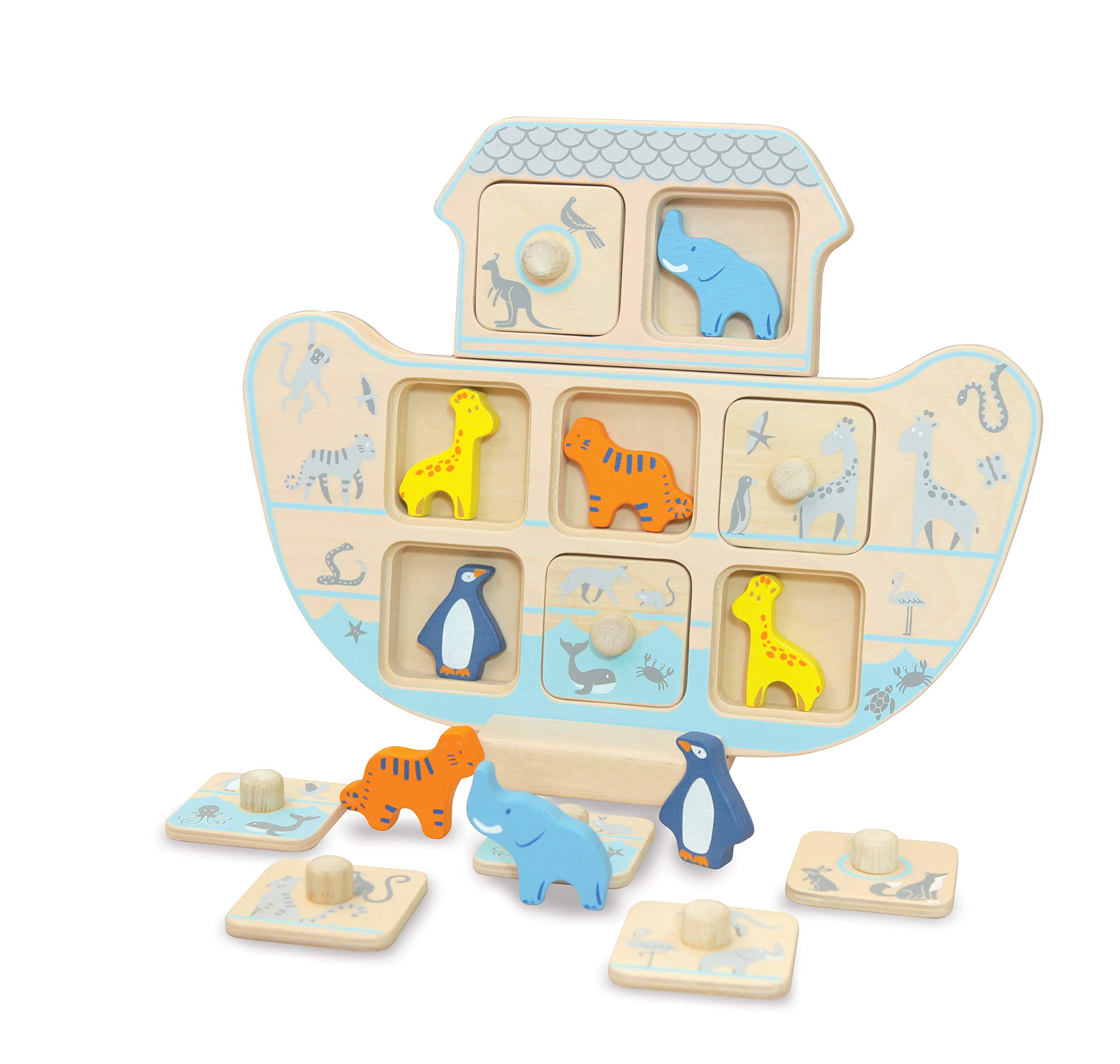 Indigo Jamm Noah’s Ark, picture puzzle and memory game. Includes 4 pairs of wooden animals (Ark Memory Game) | Wooden Educational Toys |