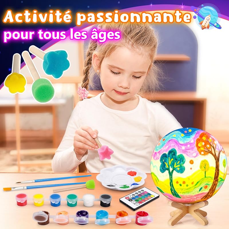 Cadeau Fille 6 7 8 9 10 11 12 Ans,Créatifs Fille 9 10 11 12 Ans Kit Jouet Enfant 5 6 7 8 Ans Activites Manuelles pour Enfants de Peinture Lampe Lune Cadeau Anniversaire Enfant Garcon 6-12 Ans