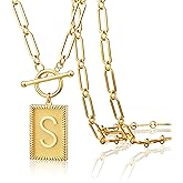 Moodear Gold Initial Necklace for Women – Chunky 14K Gold Plated A-Z Letter Pendant with Alphabet Necklace Thick Paperclip Chain & Toggle Clasp, Statement Trendy Initial Jewelry Gift