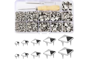 YORANYO 968 Pcs Assorted Sizes Square Pyramid Studs Prong Studs for Clothing Leather Rivet Kit Spikes and Studs for Leather Craft Clothing Belts Bags Shoes Bracelets Dog Collar Accessories (Silver)