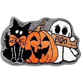 Whaline Halloween Bath Rug Tufted Bath Mat, Ghost Pumpkin Black Cat | Non Slip, Bathroom Shower Rugs, Front Door Mat, Carpet, Floor Rug, for Home Kitchen Bedroom Porch Entryway